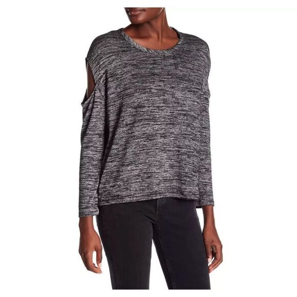 Rag & Bone Port Tee Top Womens Medium Charcoal Heather Long Sleeve Cold Shoulder - Picture 1 of 11